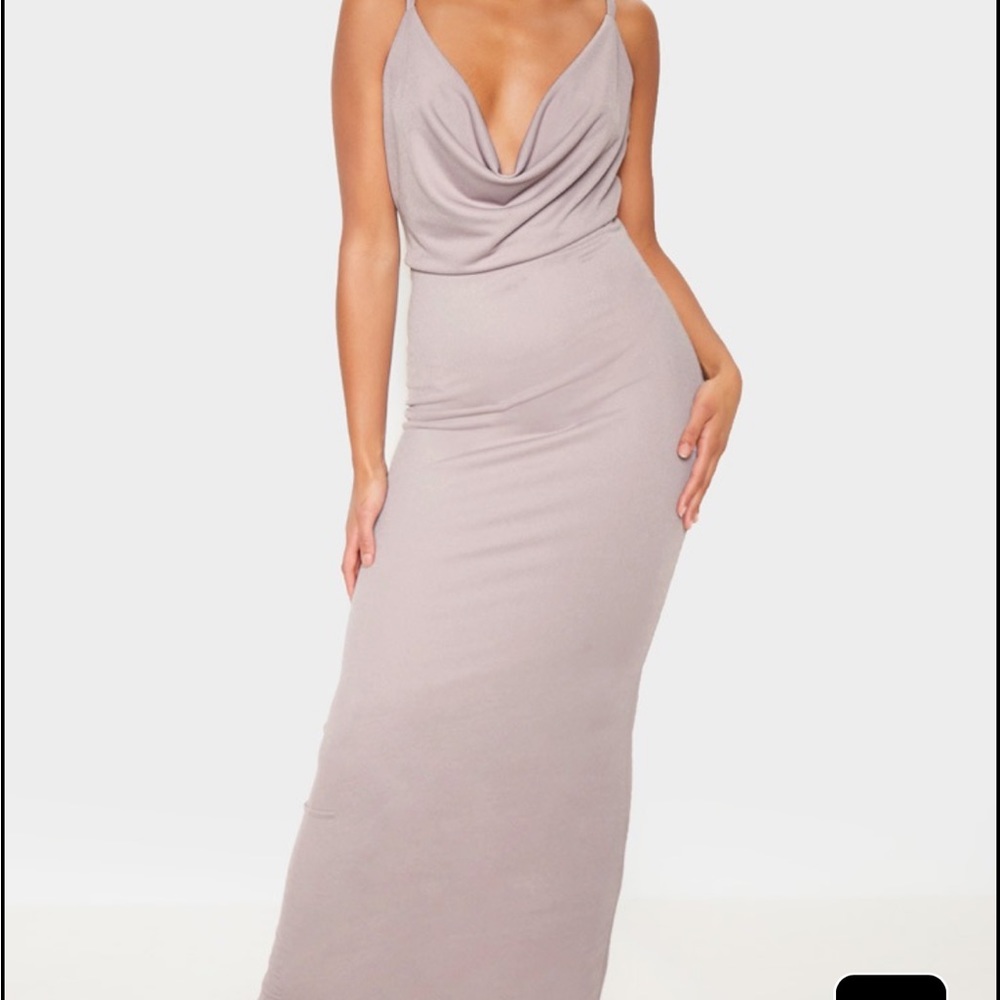 Pretty Little Thing Grey Cowl Neck Maxi Dress NWT👜